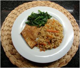 Arroz integral com bifinhos de tofu